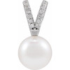 14 Karat White Gold Cultured White Akoya Pearl & .04 CTW Natural Diamond Gemstone Pendant | $691