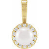 14K Yellow Cultured White Akoya Pearl  & 1/8 CTW Natural Diamond Pendant 