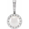 14K White Cultured White Akoya Pearl  & 1/10 CTW Natural Diamond Pendant 