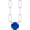 Sterling Silver Lab Grown Blue Sapphire Necklace 18 Inch, 5mm - $254