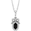 Platinum Natural Black Onyx & .04 CTW Natural Diamond Bow 16-18" Necklace