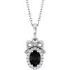 14K White Natural Black Onyx & .04 CTW Natural Diamond Bow 16-18" Necklace