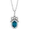Sterling Silver Natural London Blue Topaz & .04 CTW Natural Diamond Bow 16-18" Necklace