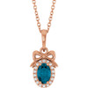 14 Karat Rose Gold Natural London Blue Topaz & Natural Diamond Bow Necklace 0.04 CTW, 16-18 Inch - $1,010