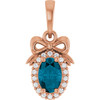 14K Rose Natural London Blue Topaz & .04 CTW Natural Diamond Bow Pendant