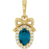 14K Yellow Natural London Blue Topaz & .04 CTW Natural Diamond Bow Pendant
