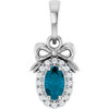 Platinum Natural London Blue Topaz Gemstone & .04 CTW Natural Diamond Gemstone Bow Pendant | $771