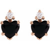 14K Rose Natural Black Onyx & .06 Natural Diamond Stud Earrings