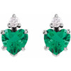 Sterling Silver Lab-Grown Emerald & .06 Natural Diamond Stud Earrings