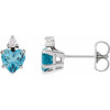 14K White Natural London Blue Topaz & .06 Natural Diamond Stud Earrings