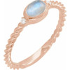14K Rose Natural Rainbow Moonstone & .03 CTW Natural Diamond Cabochon Ring