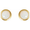 14 Karat Yellow Gold Cabochon Natural White Opal Press Fit Back Stud Earring