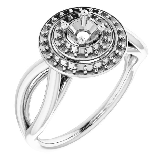 Double Halo Style Ring Mounting in Sterling Silver for Round Stone