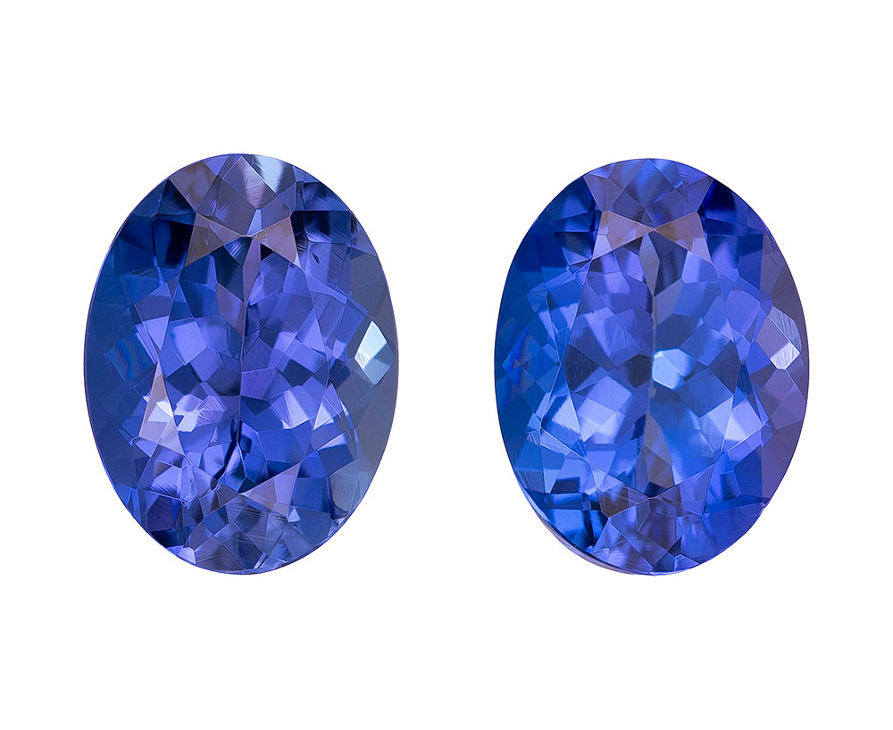 Carat Matched Pair of Blue Purple Tanzanite Gems, Oval Shape