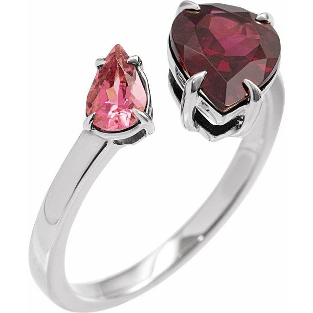 14K White Natural Rhodolite Garnet & Natural Pink Tourmaline Ring ...