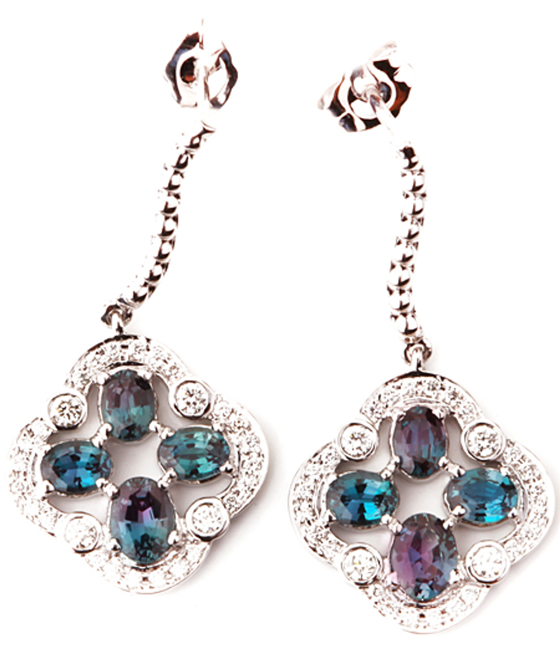 Real Alexandrite Moondrop Earrings With Pave Diamonds in 14 Karat White ...