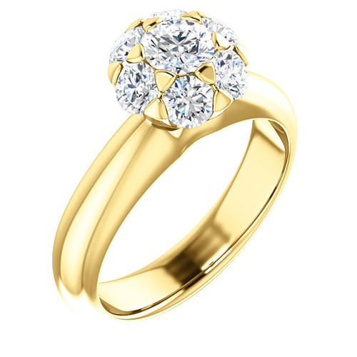14 Karat Yellow Gold 0.20 Carat Diamond Cluster Engagement Ring