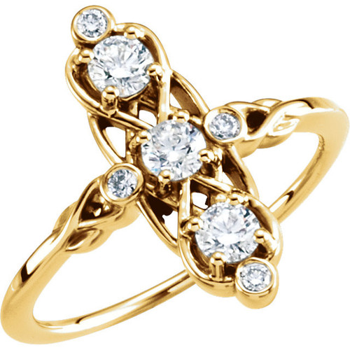 14 Karat Yellow Gold 0.20 Carat 3 Stone Diamond Ring