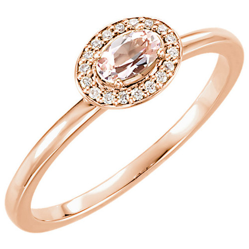 14 Karat Rose Gold Morganite and .05 Carat Diamond Ring