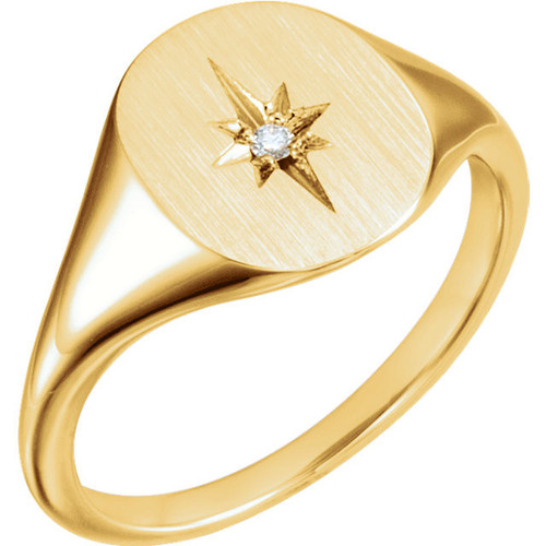 14 Karat Yellow Gold .02 Carat Diamond Signet Ring