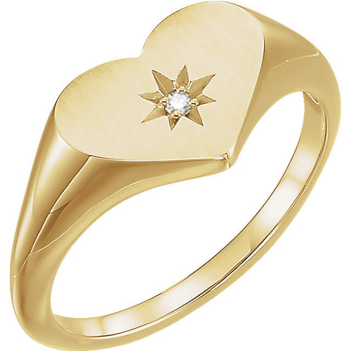 14 Karat Yellow Gold 1.00 Carat Diamond Heart Signet Ring