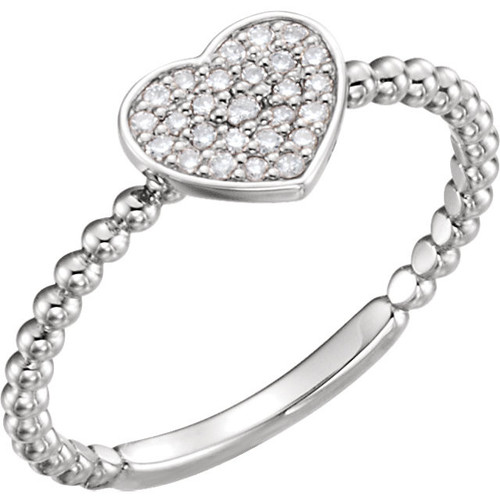 Sterling Silver 0.12 Carat Diamond Heart Bead Ring