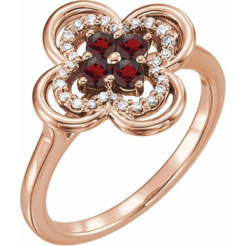 14 Karat Rose Gold Mozambique Garnet and 0.10 Carat Diamond Ring