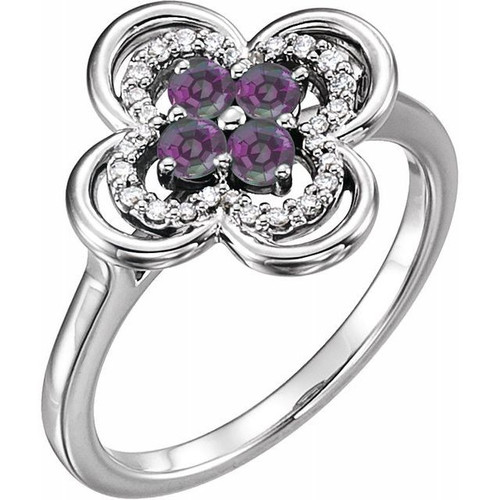 Lab Grown Alexandrite in Platinum Lab Alexandrite and 0.10 Carat Diamond Ring