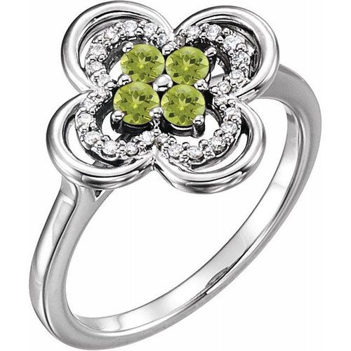 Peridot Gemstone Ring in Platinum Peridot and 0.10 Carat Diamond Ring