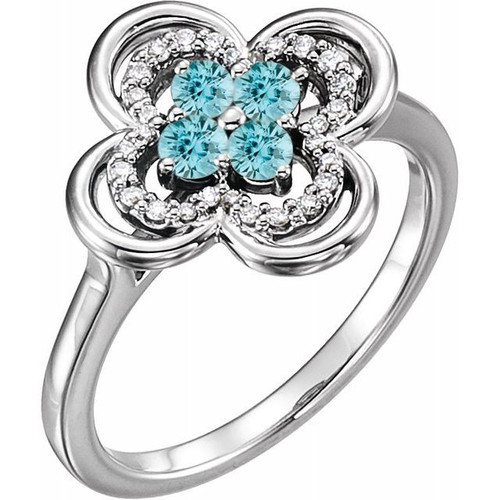 Blue Zircon in 14 Karat White Gold  Blue Zircon and 0.10 Carat Diamond Ring