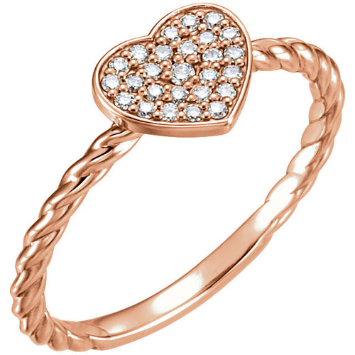 14 Karat Rose Gold 0.12 Carat Diamond Heart Rope Ring