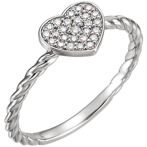 Platinum 0.12 Carat Diamond Heart Rope Ring