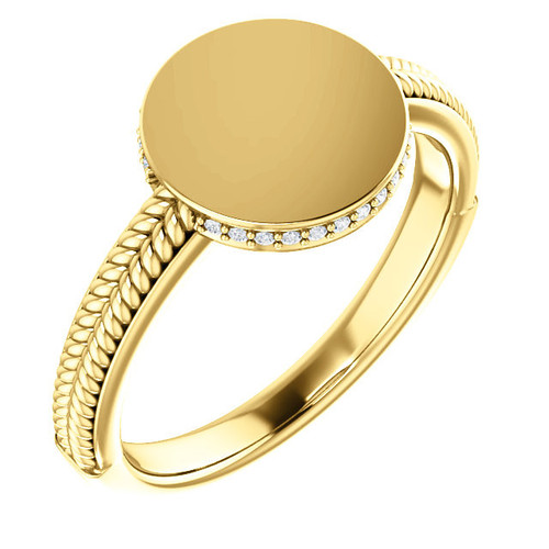 14 Karat Yellow Gold .07 Carat Diamond Ladies Signet Ring