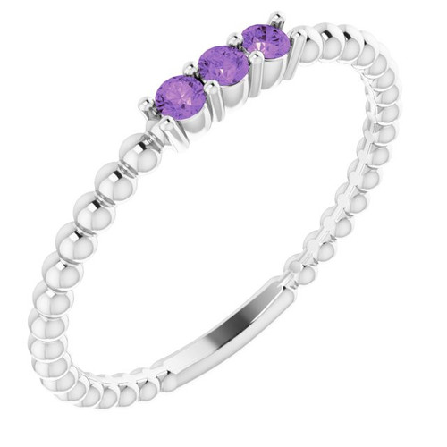 Genuine AAA Amethyst Beaded Ring set in 14 Karat White Gold