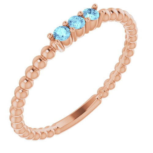 14 Karat Rose Gold Aquamarine Beaded Ring