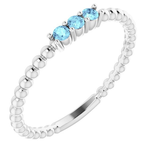 Genuine Aquamarine Ring in Platinum Aquamarine Beaded Ring