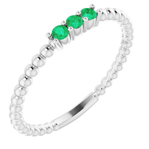 Emerald Gemstone Ring in Platinum Emerald Beaded Ring