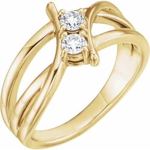 Genuine Diamond set in 14 Karat Yellow Gold 0.50 Carat Diamond 2 Stone Ring