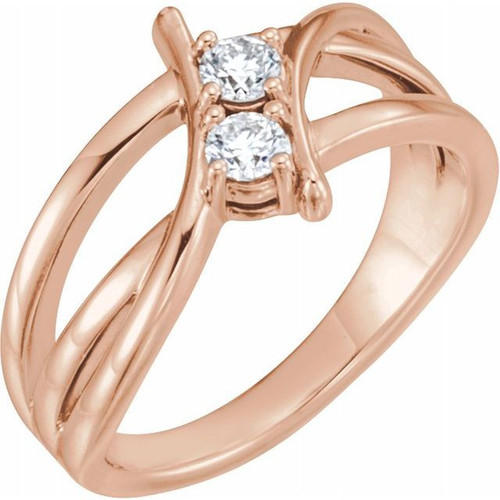 Genuine Diamond set in 14 Karat Rose Gold 1.00 Carat Diamond 2 Stone Ring