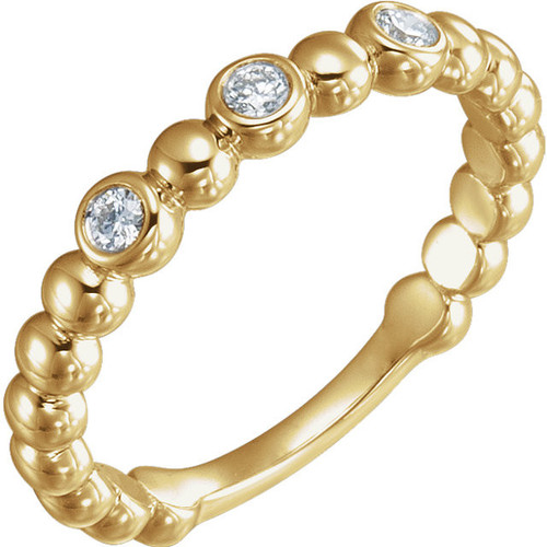 14 Karat Yellow Gold 0.12 Carat Diamond Beaded Ring