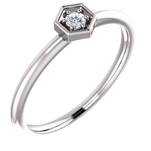 14 Karat White Gold .06 Carat Diamond Hexagon Stackable Ring