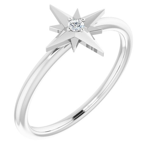 Genuine Diamond set in 14 Karat White Gold .03 Carat Diamond Star Ring