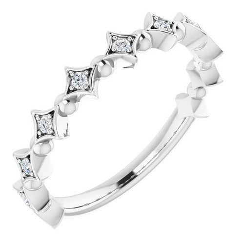Genuine Diamond set in 14 Karat White Gold 0.10 Carat Diamond Stackable Ring
