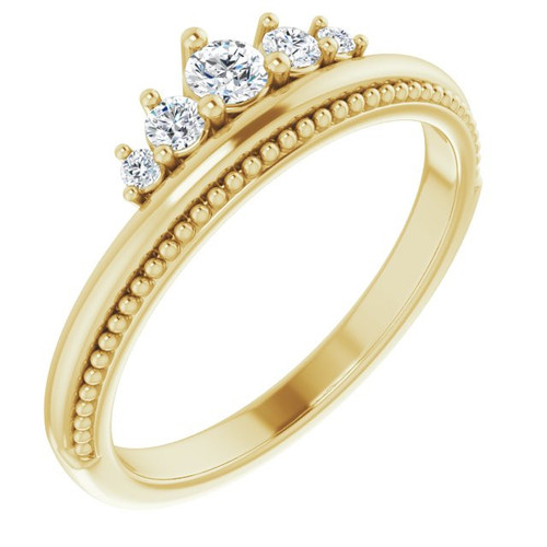 Genuine Diamond set in 14 Karat Yellow Gold 0.20 Carat Diamond Stackable Crown Ring