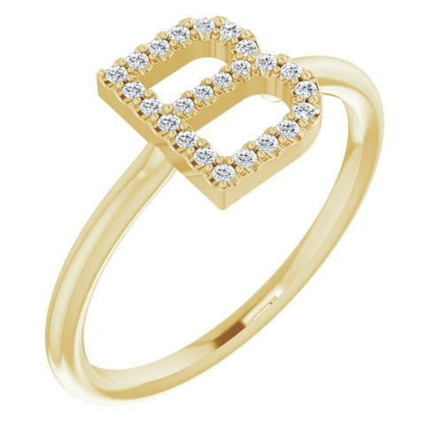 Genuine Diamond set in 14 Karat Yellow Gold 0.15 Carat Diamond Initial B Ring