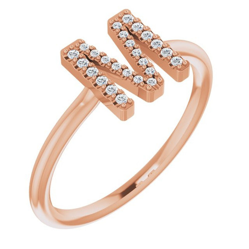 Genuine Diamond set in 14 Karat Rose Gold .07 Carat Diamond Initial M Ring