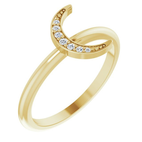 Genuine Diamond set in 14 Karat Yellow Gold .04 Carat Diamond Stackable Crescent Ring