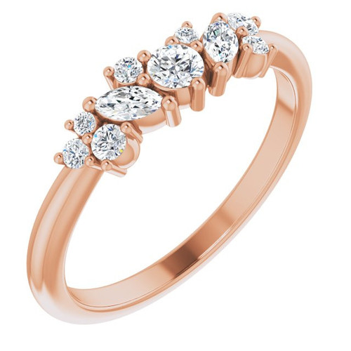 Genuine Diamond set in 14 Karat Rose Gold 0.33 Carat Diamond Multi Shape Ring