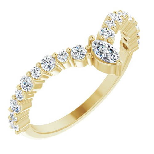 Genuine Diamond set in 14 Karat Yellow Gold 0.50 Carat Diamond V Ring