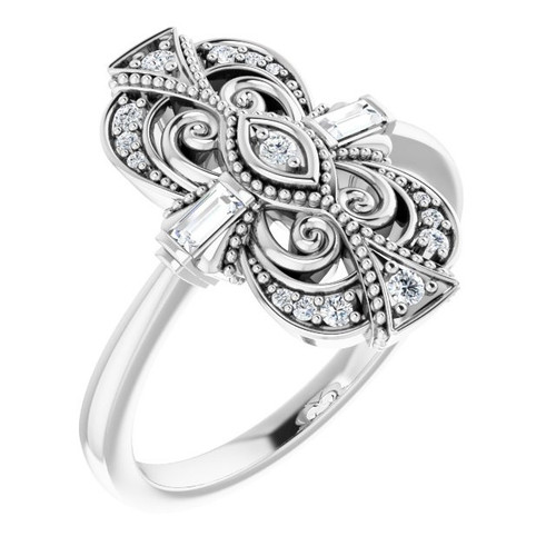 White Diamond Ring in 14 Karat White Gold 1/6 Carat Diamond Vintage-Inspired Ring